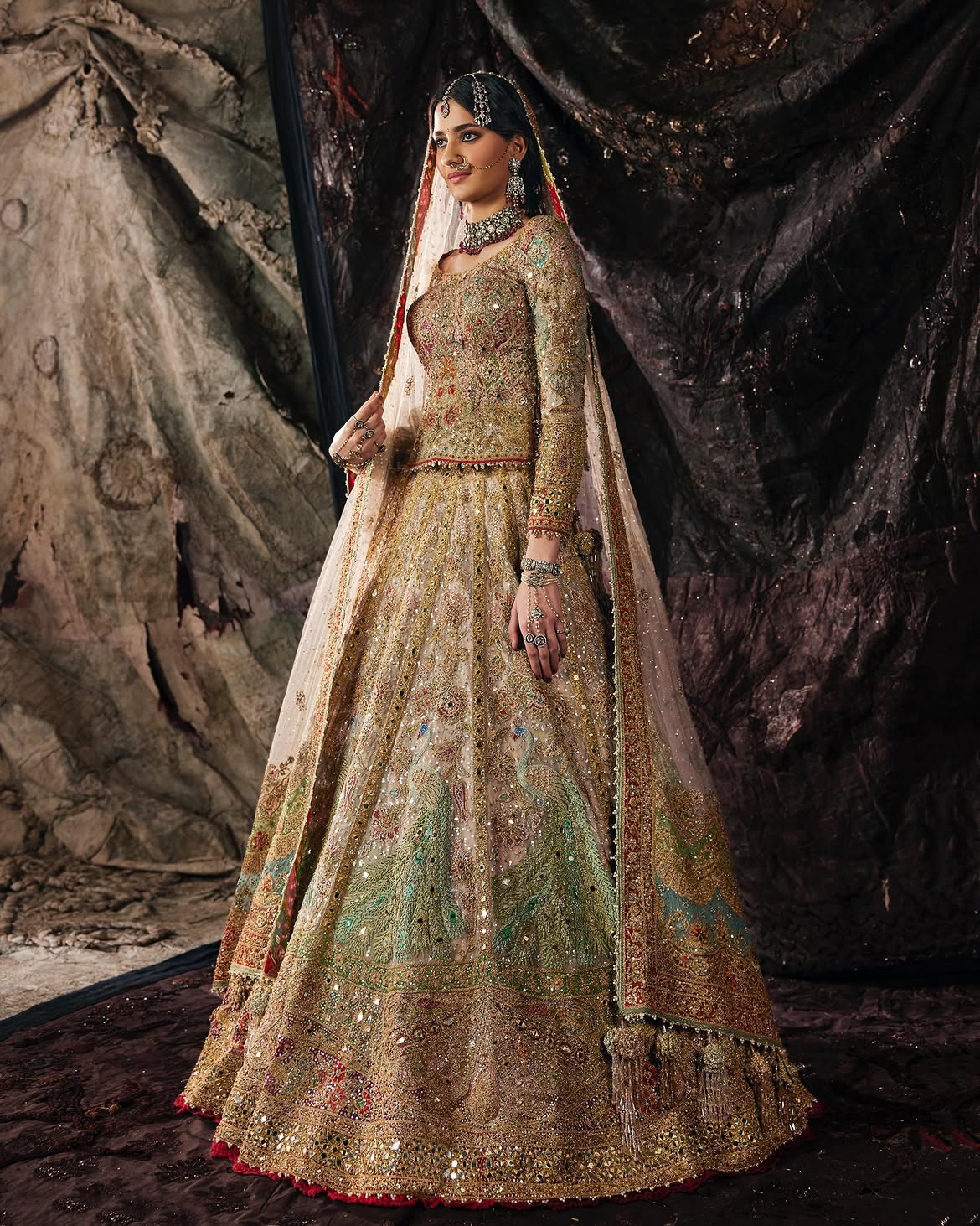 Moti work bridal lehenga