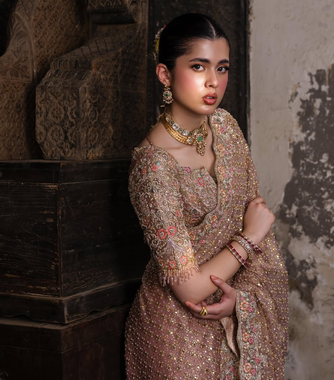 full-fitted sheer embellished bridal lehenga