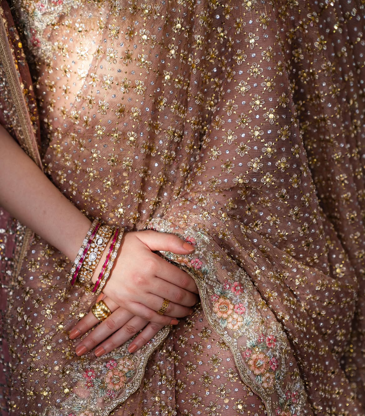 full-fitted sheer embellished bridal lehenga