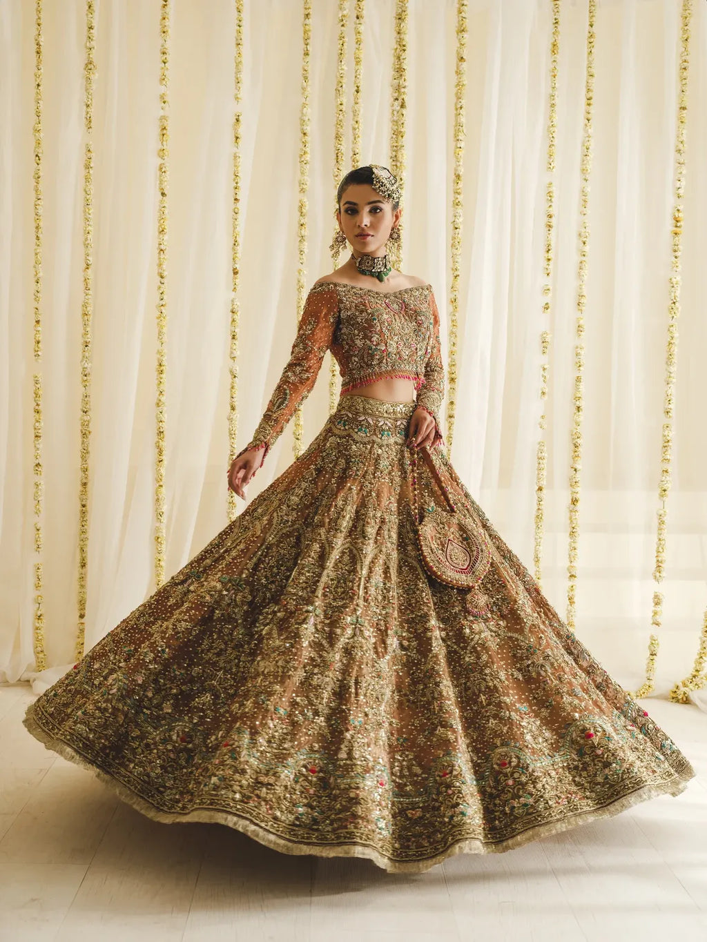 Rust olive bridal lehenga