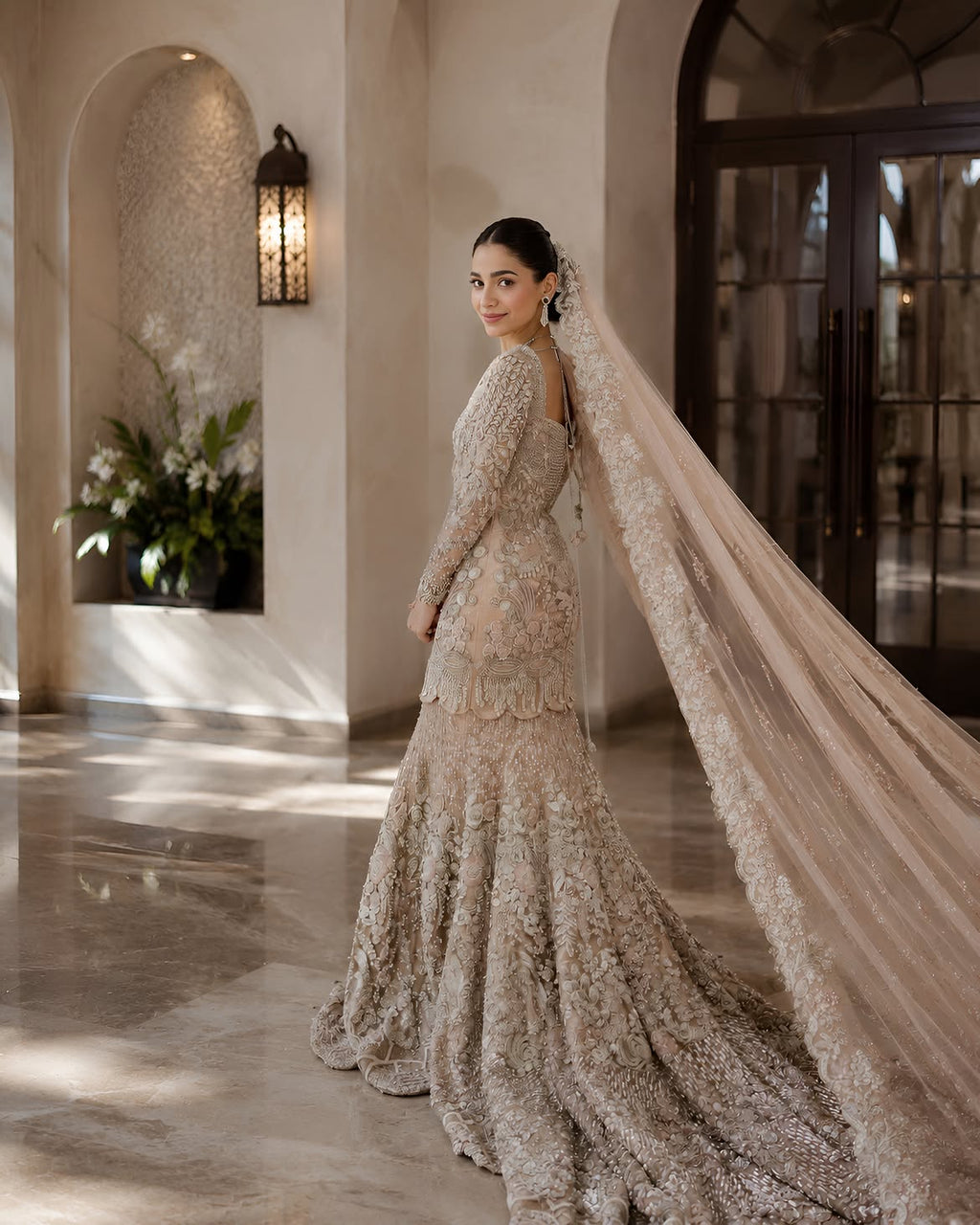 BEIGE MERMAID BRIDAL LEHENGA