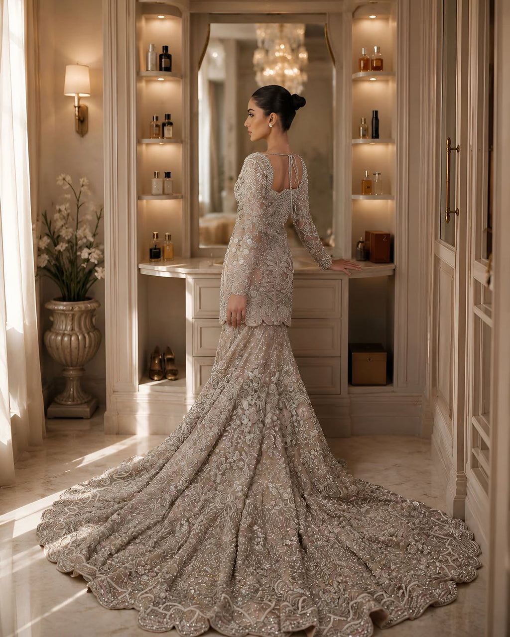 BEIGE MERMAID BRIDAL LEHENGA