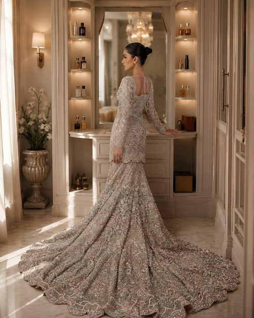 BEIGE MERMAID BRIDAL LEHENGA