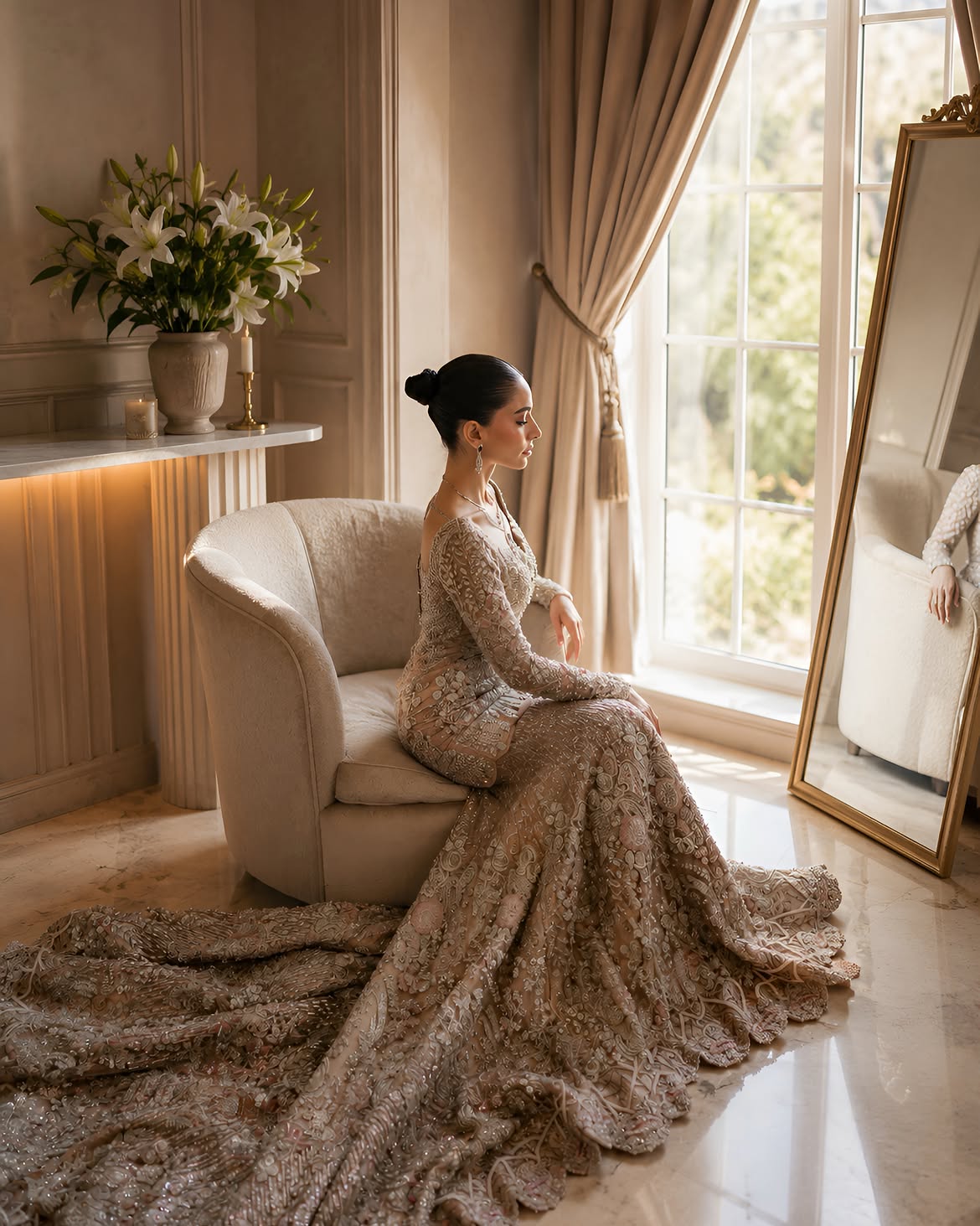 BEIGE MERMAID BRIDAL LEHENGA