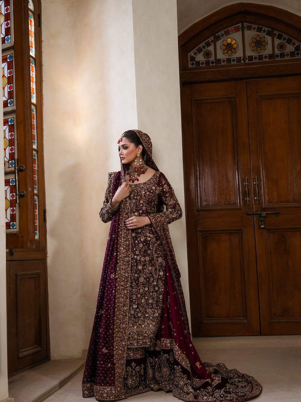 BRIDAL DARK MAROON LEHENGA CHOLI