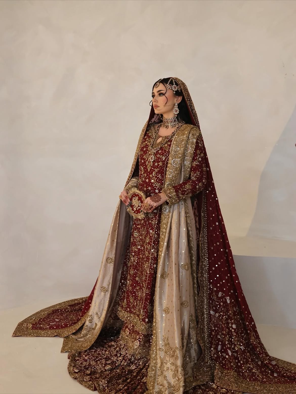 antique dull-gold bridal lehenga