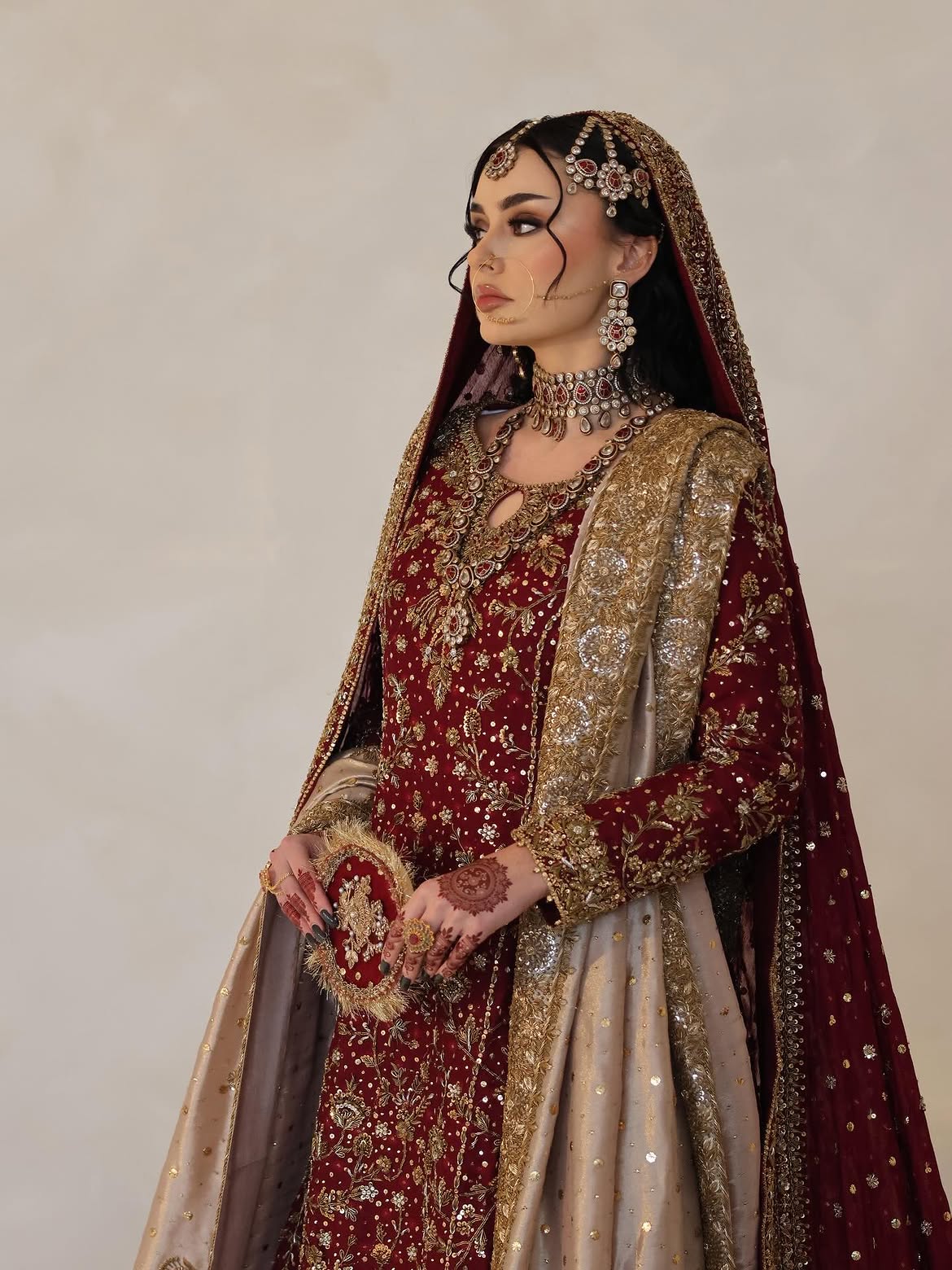 antique dull-gold bridal lehenga