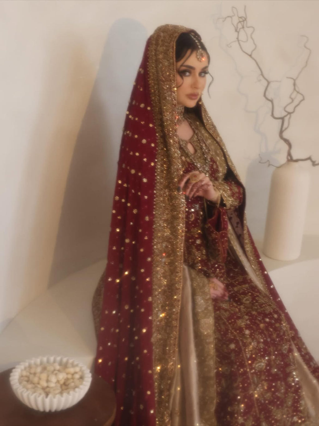 antique dull-gold bridal lehenga