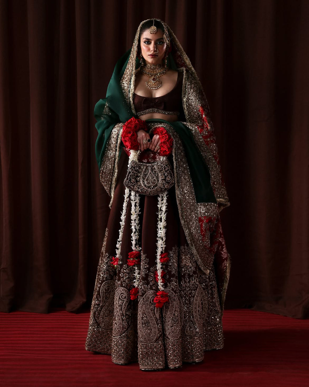 HEAVY MAROON EMBROIDERED LEHENGA