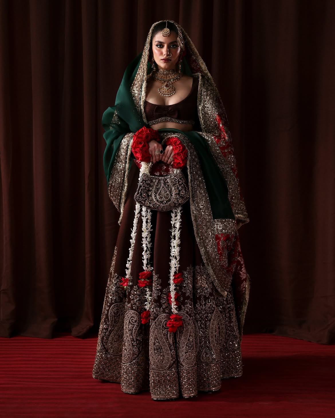 HEAVY MAROON EMBROIDERED LEHENGA