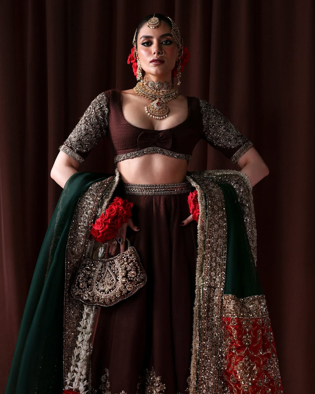 HEAVY MAROON EMBROIDERED LEHENGA