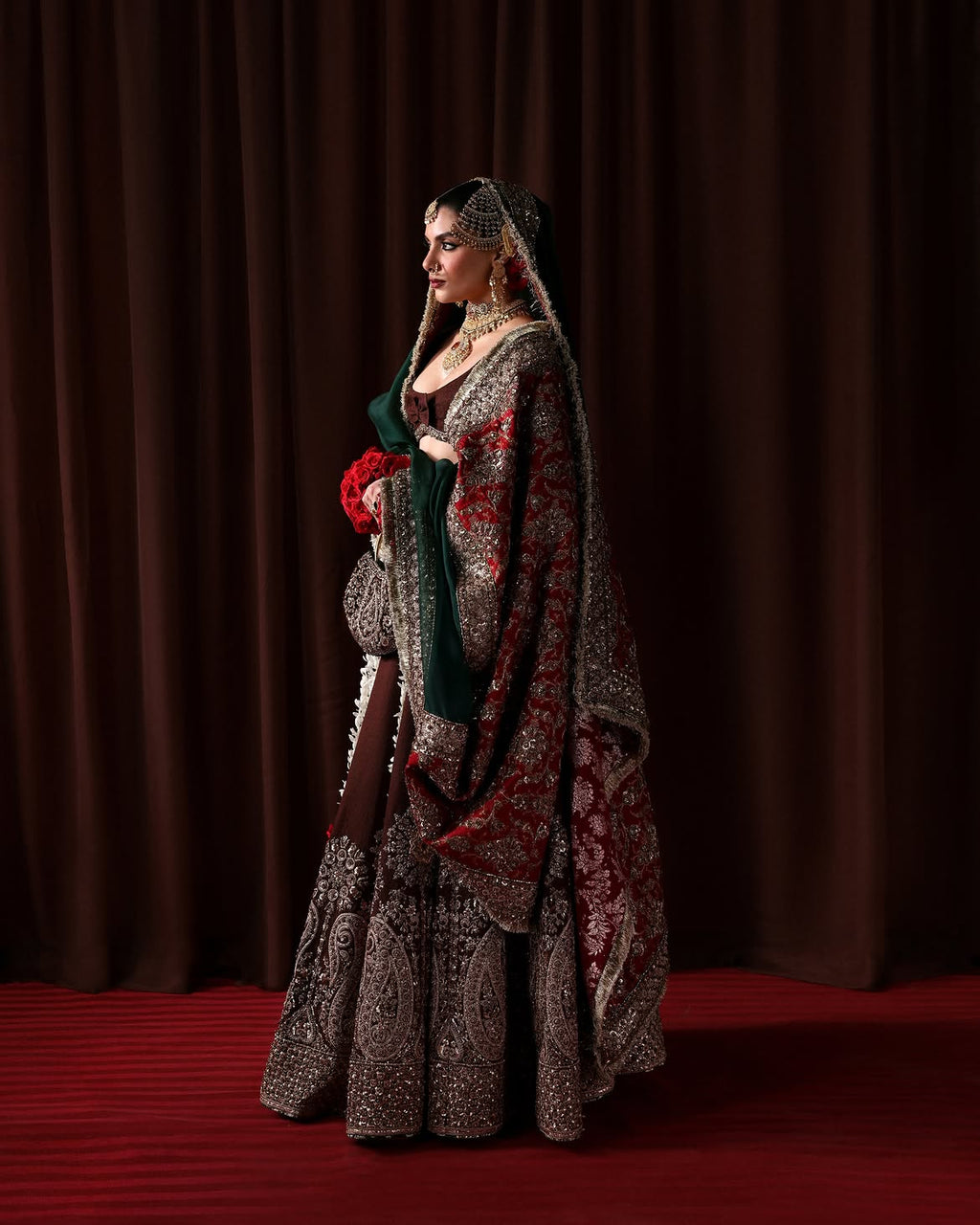 HEAVY MAROON EMBROIDERED LEHENGA
