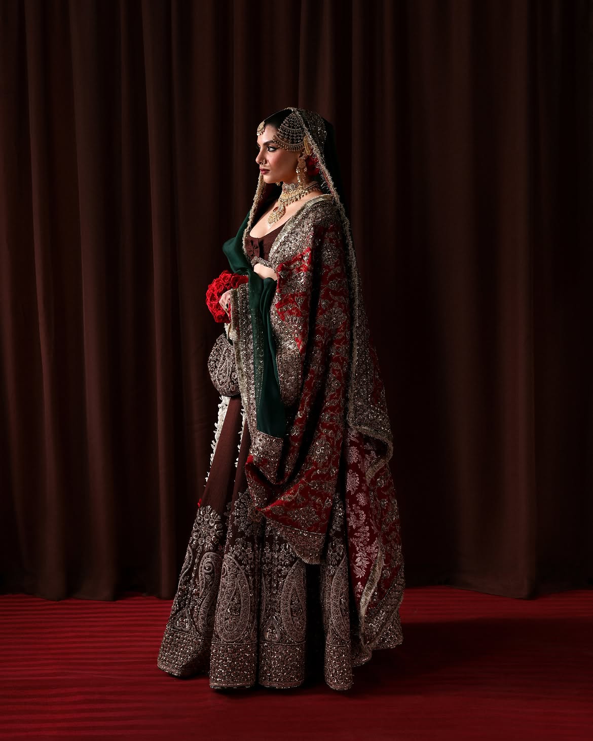HEAVY MAROON EMBROIDERED LEHENGA