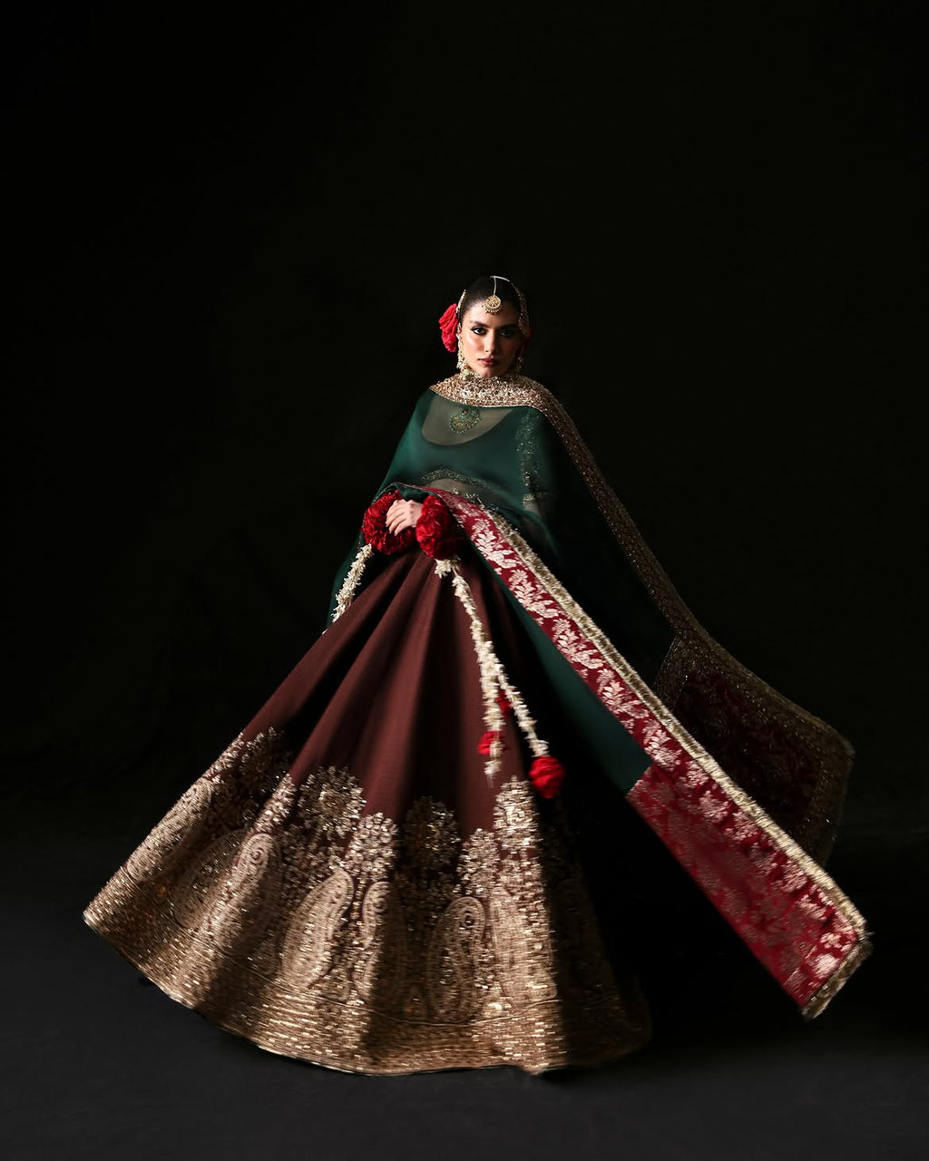 HEAVY MAROON EMBROIDERED LEHENGA