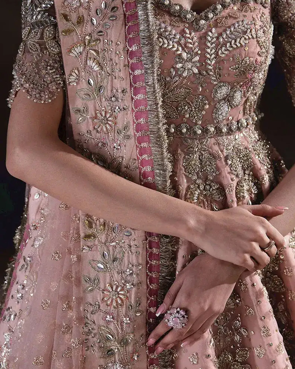 Peachy pink bridal pishwas