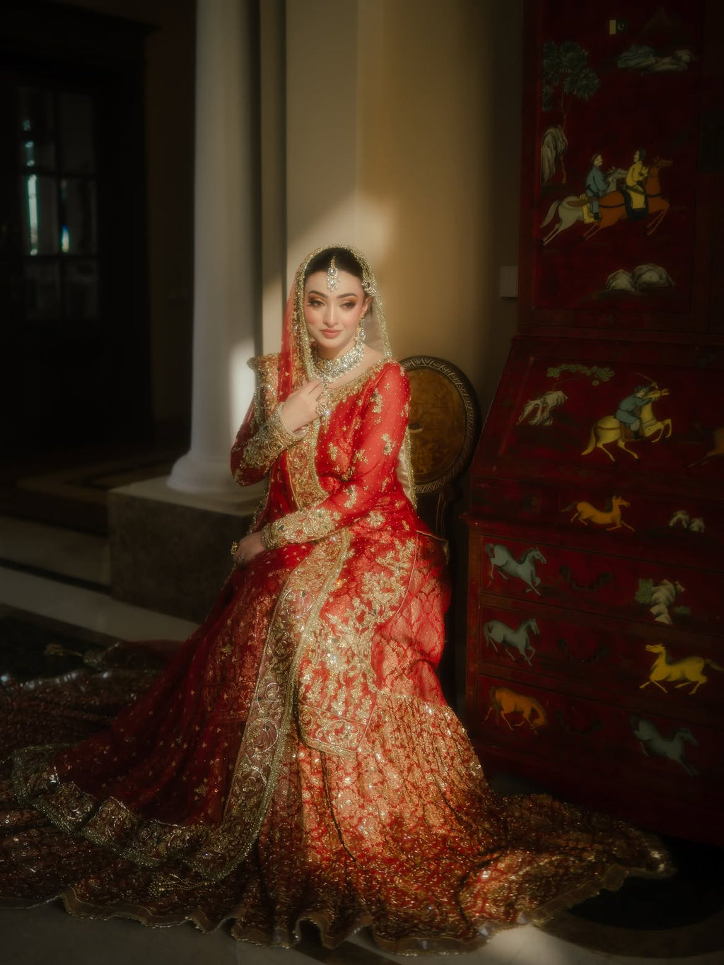 RED SOFT PALLETE BRIDAL LEHENGA CHOLI