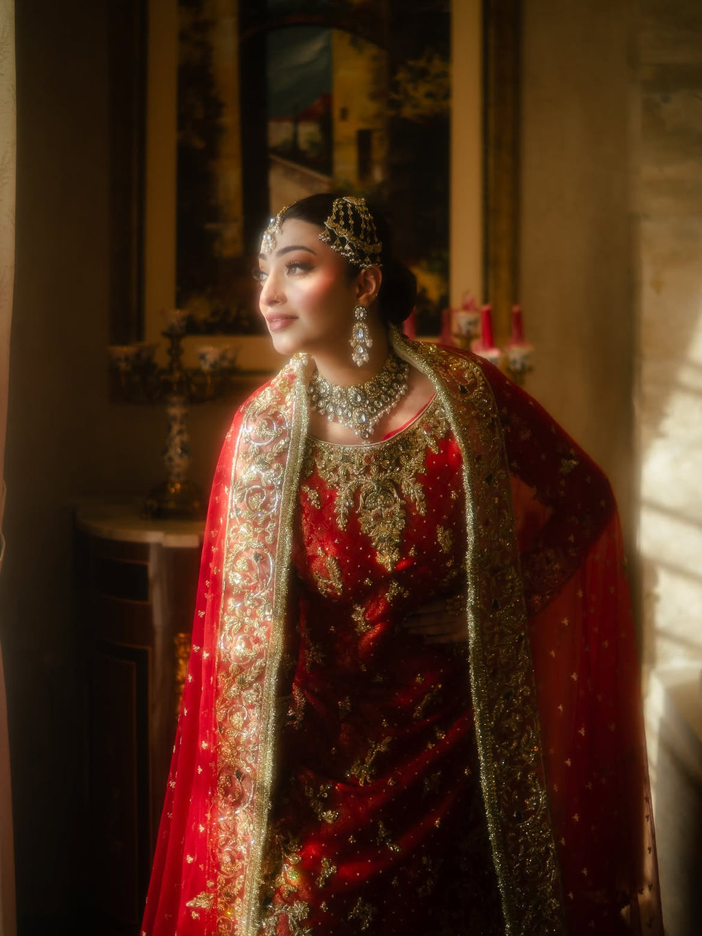 RED SOFT PALLETE BRIDAL LEHENGA CHOLI
