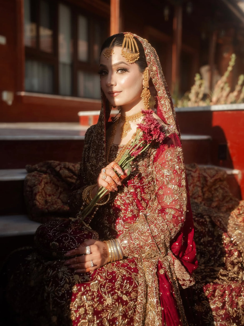 RED BRIDAL LEHENGA PISHWAS