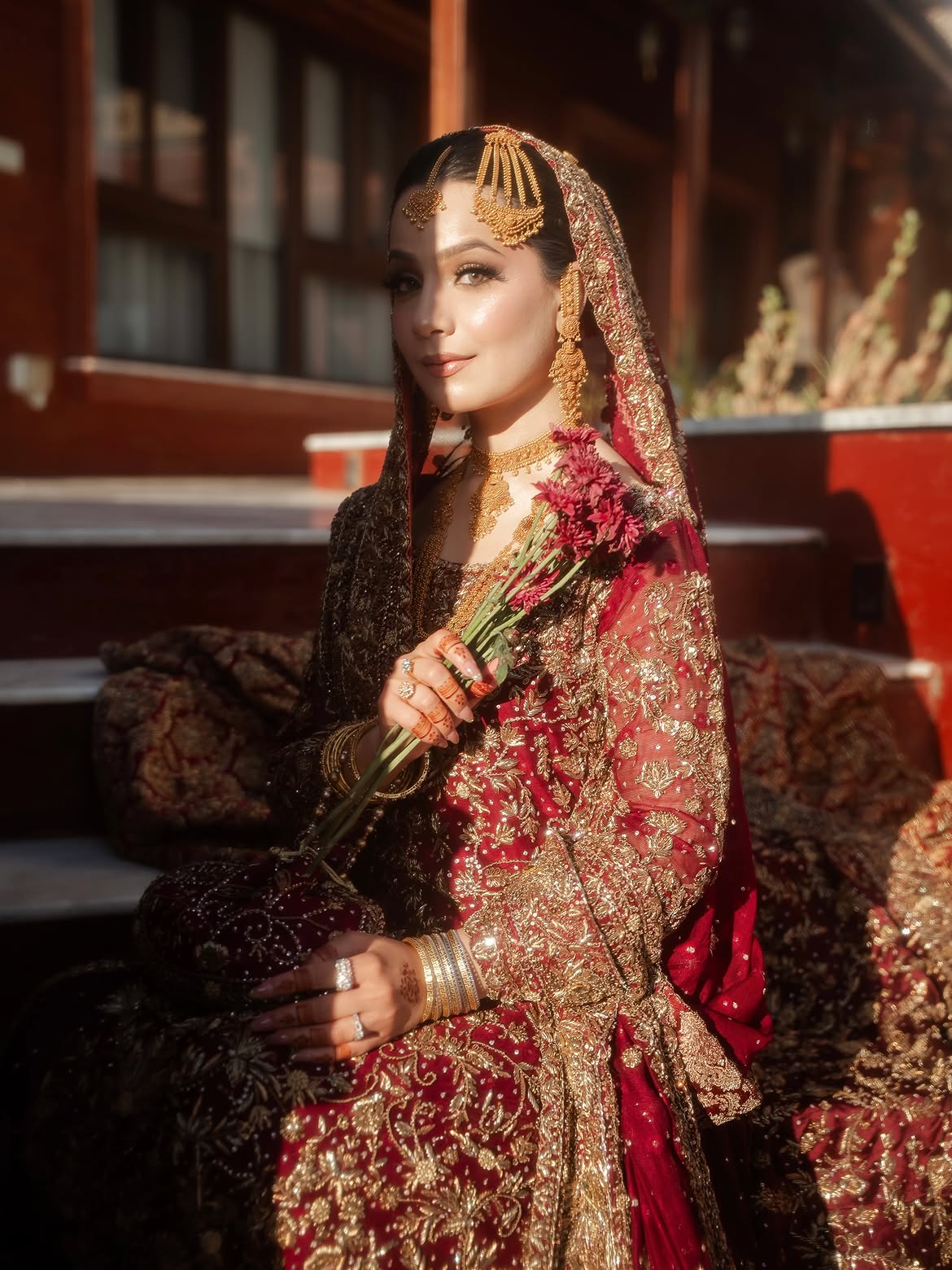 RED BRIDAL LEHENGA PISHWAS