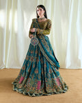 Peacock teal and olive bridal lehenga