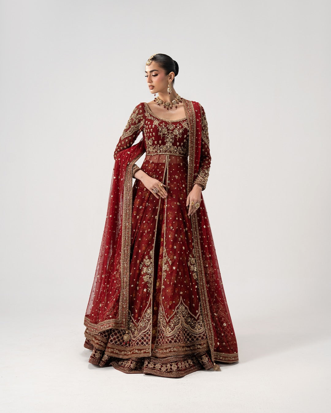 Front Open-jacket bridal lehenga