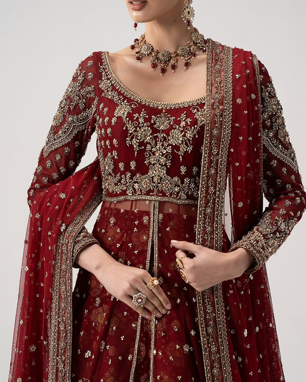 Front Open-jacket bridal lehenga