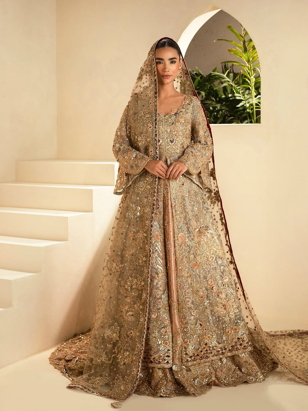 Champagne-gold bridal lehenga