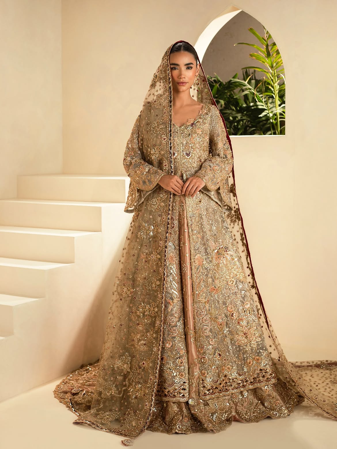 Champagne-gold bridal lehenga