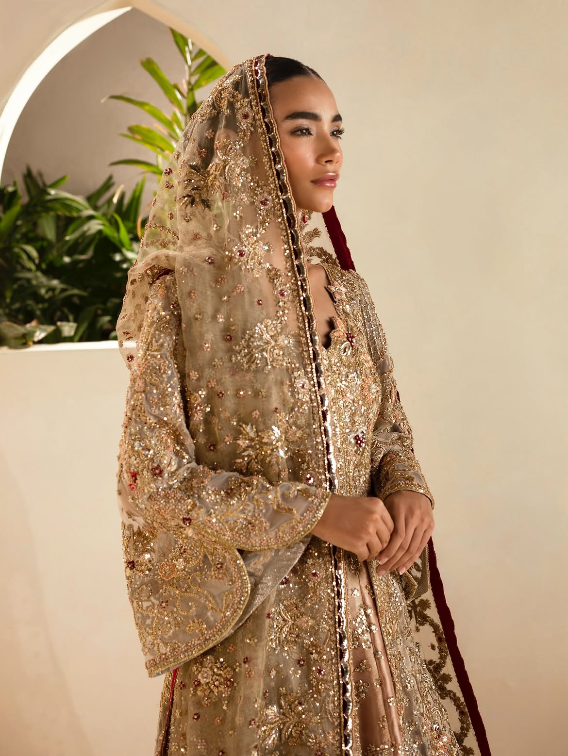 Champagne-gold bridal lehenga