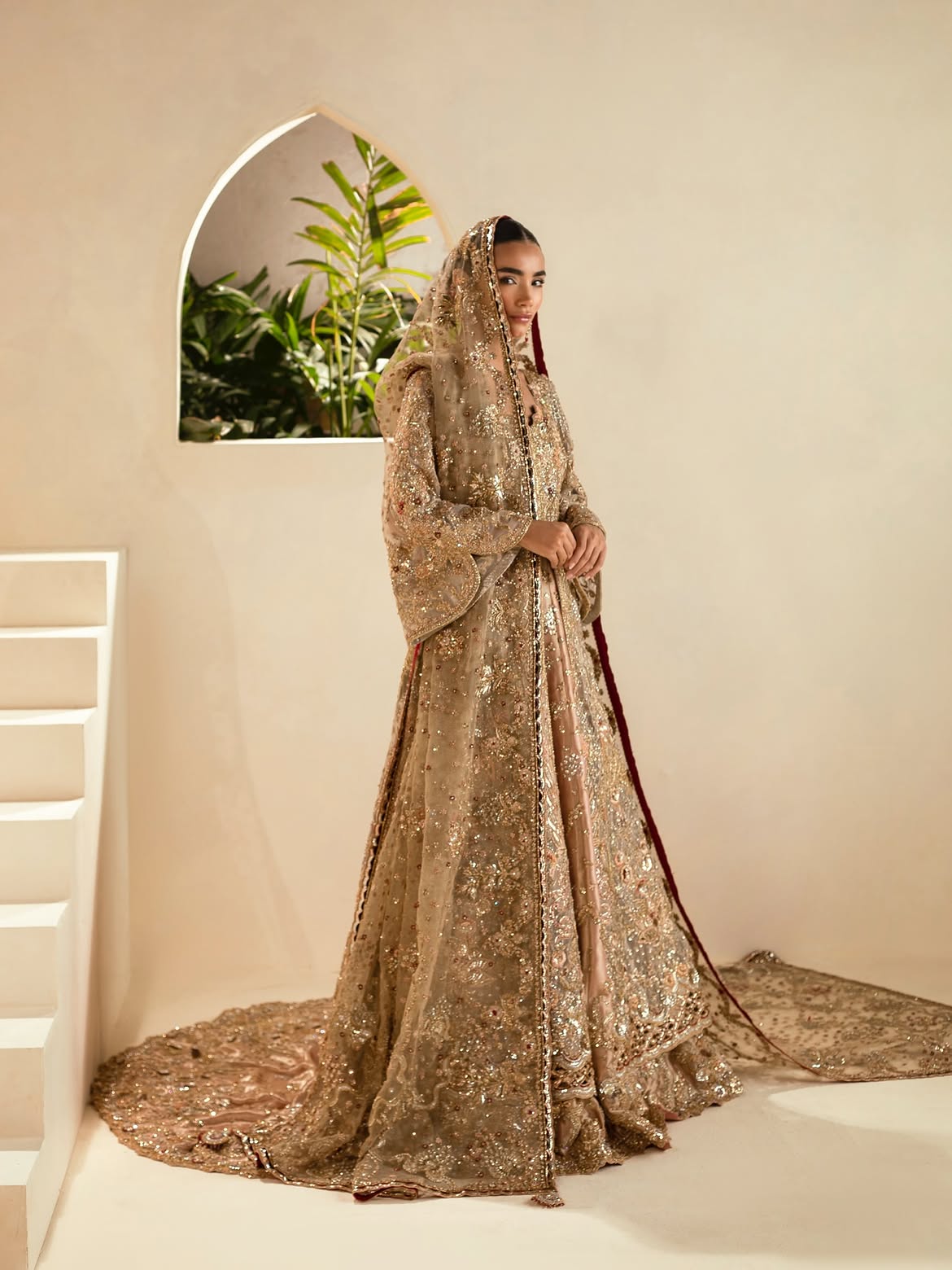 Champagne-gold bridal lehenga