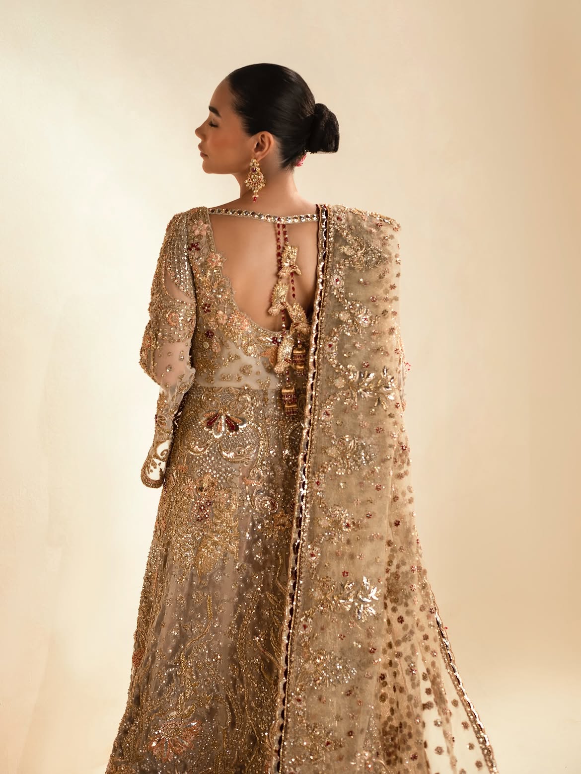 Champagne-gold bridal lehenga
