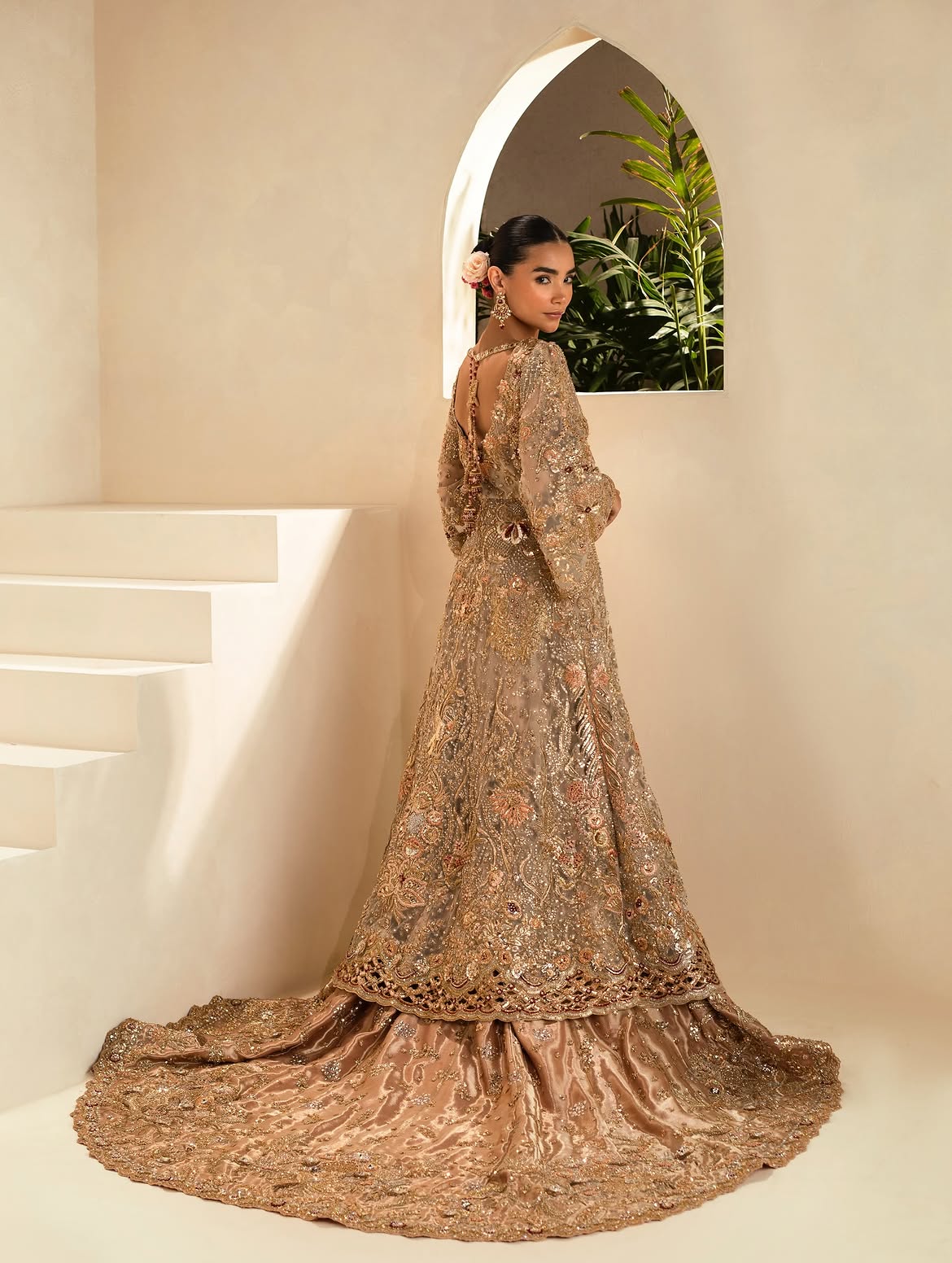 Champagne-gold bridal lehenga