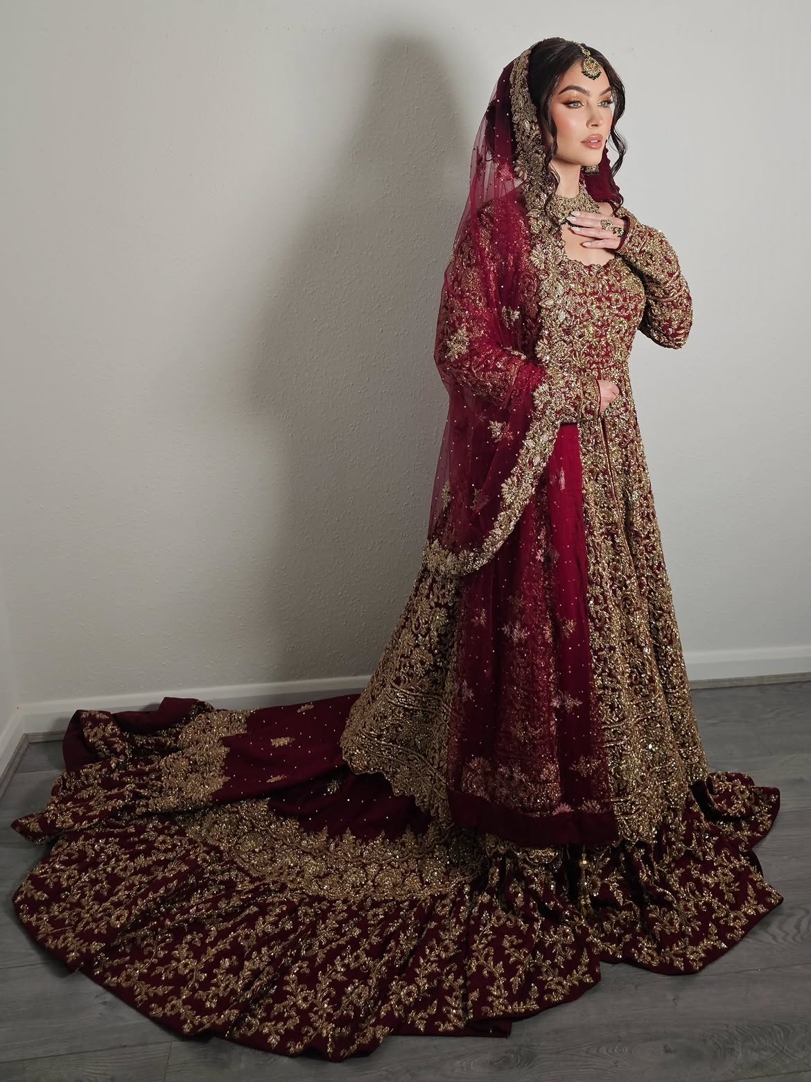 Oxblood-red lehenga