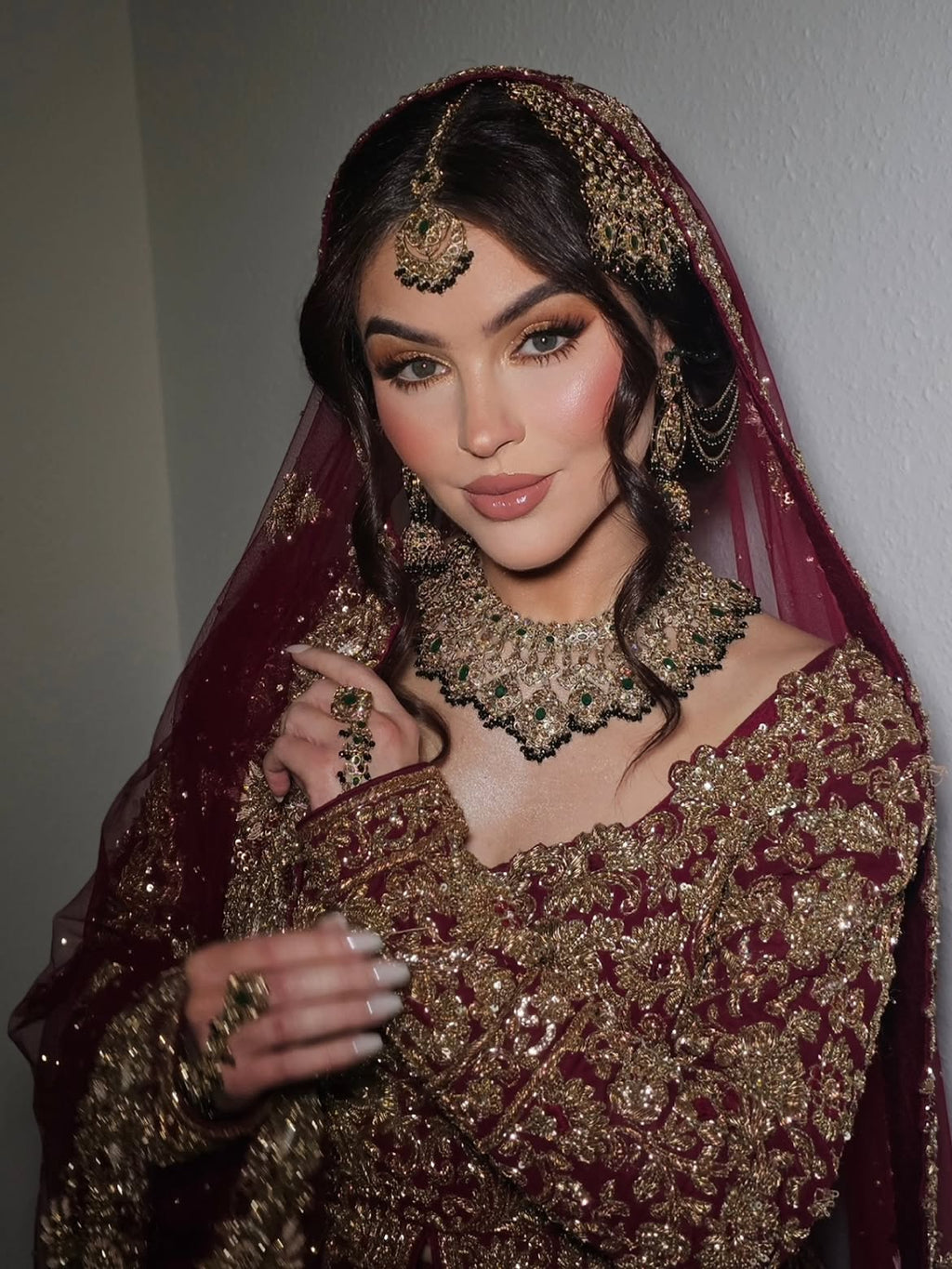 Oxblood-red lehenga
