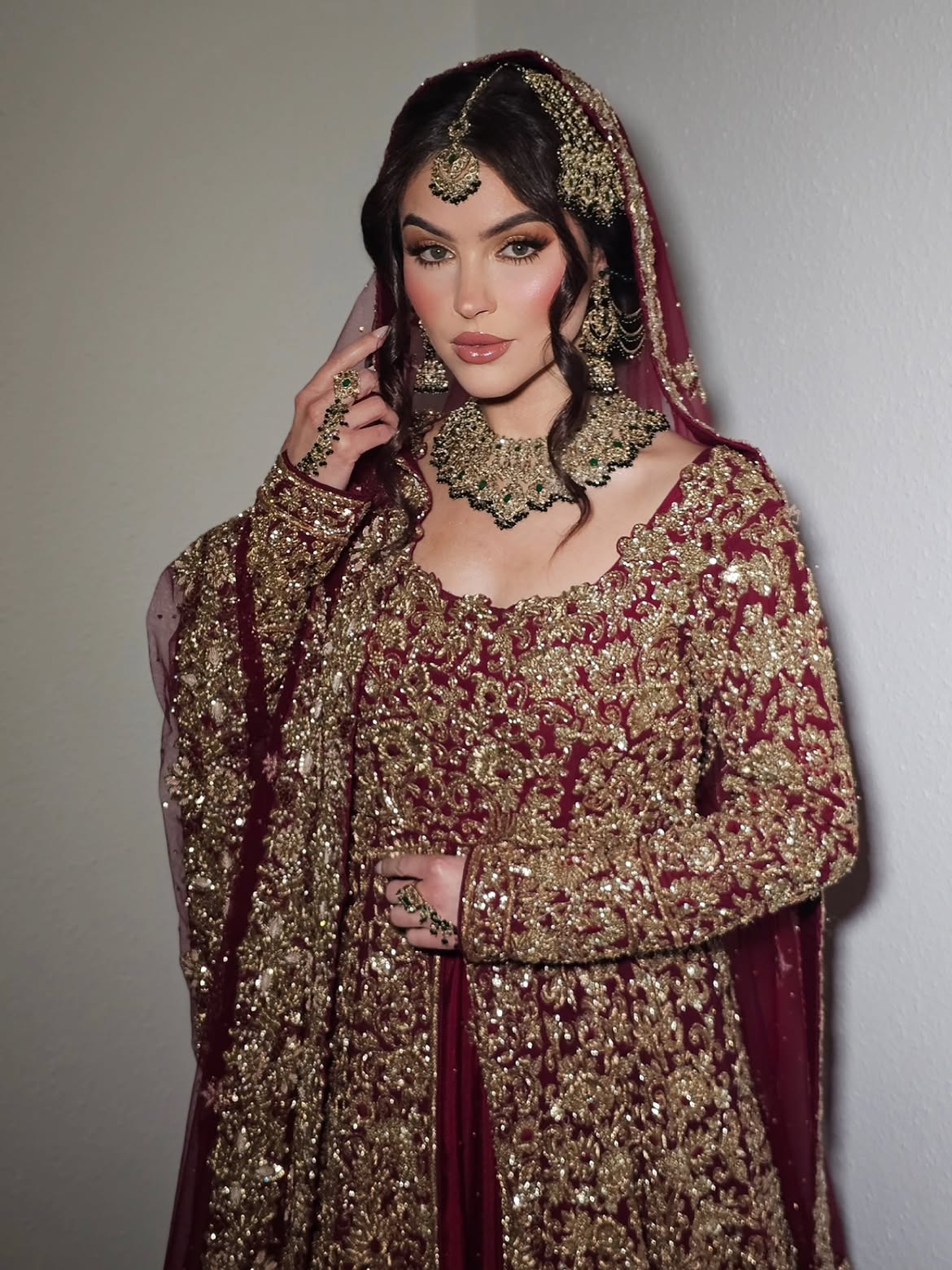 Oxblood-red lehenga