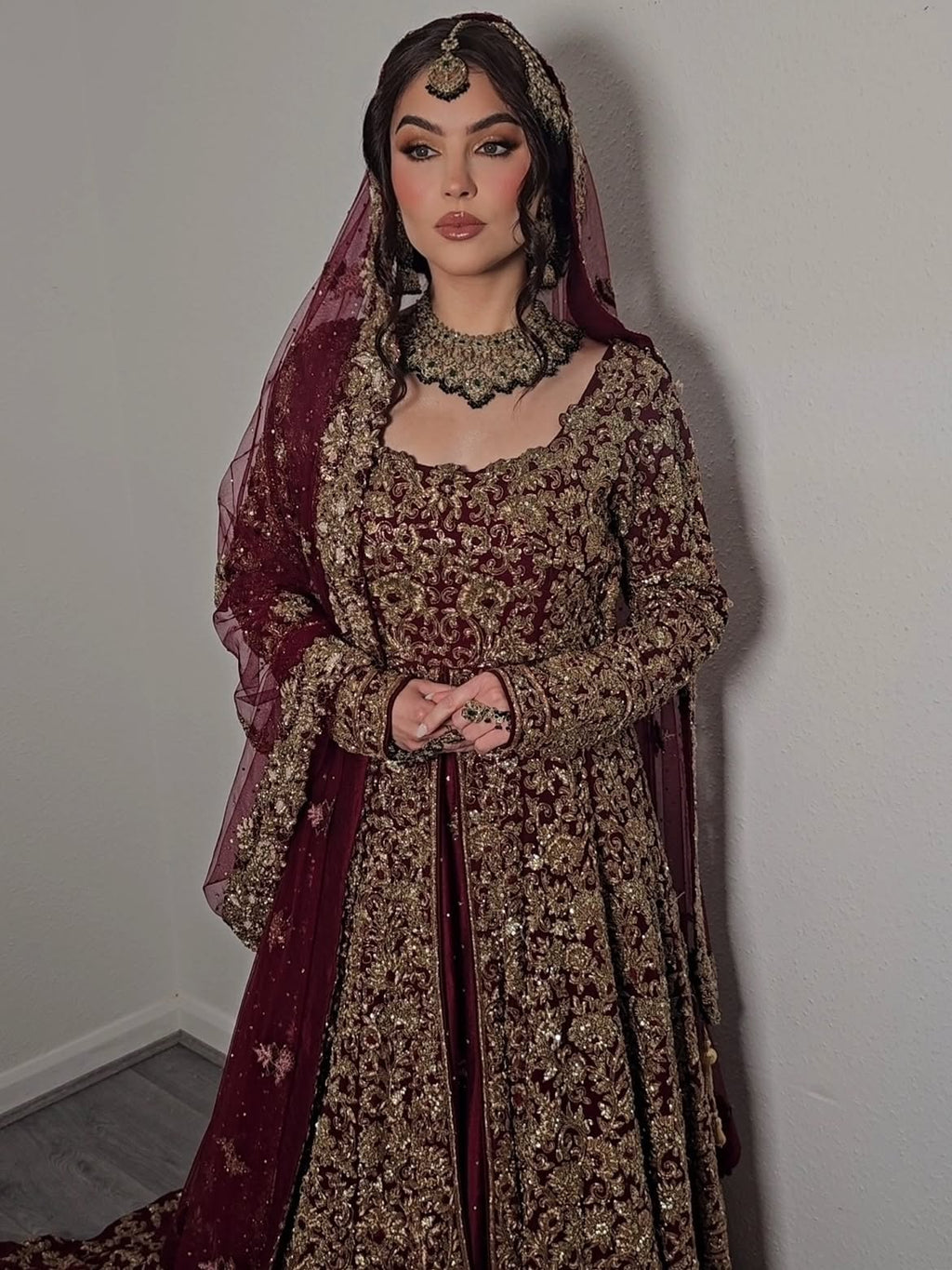 Oxblood-red lehenga