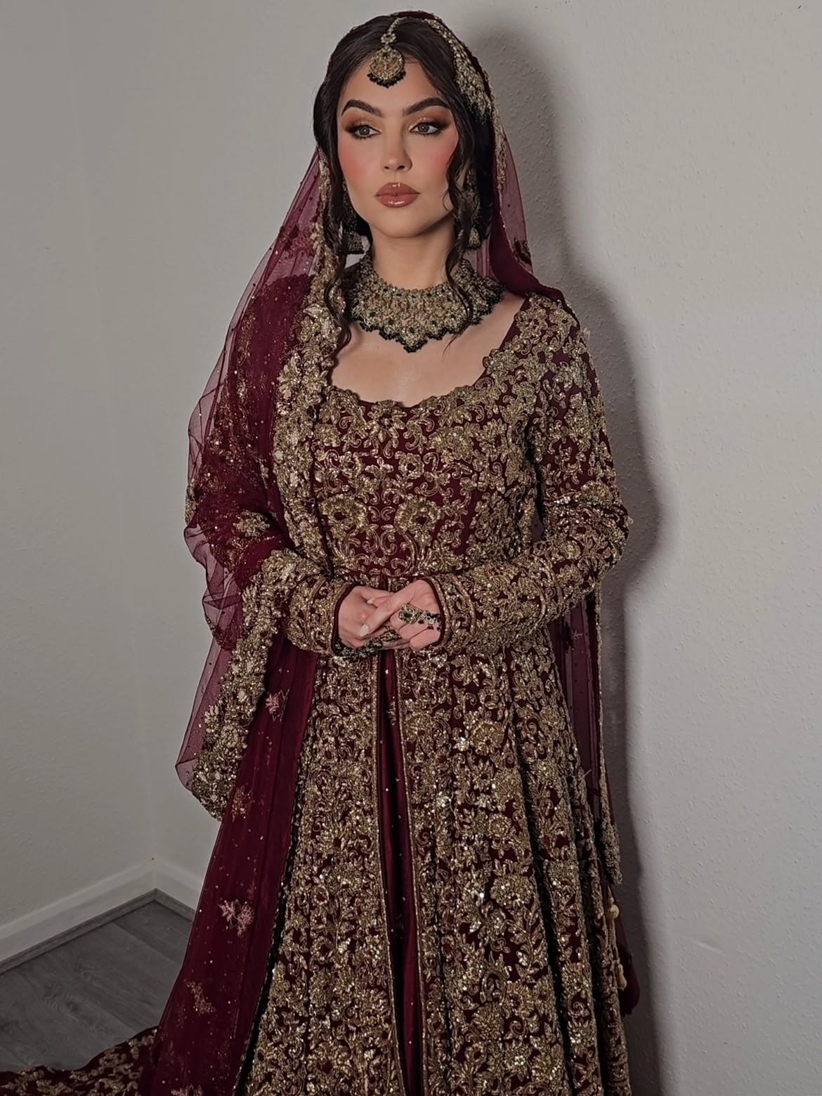 Oxblood-red lehenga