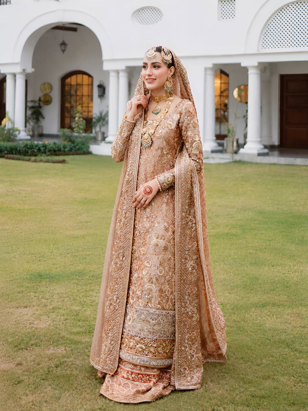 CHAMPAIGN PEACH FARSHI BRIDAL LEHENGA