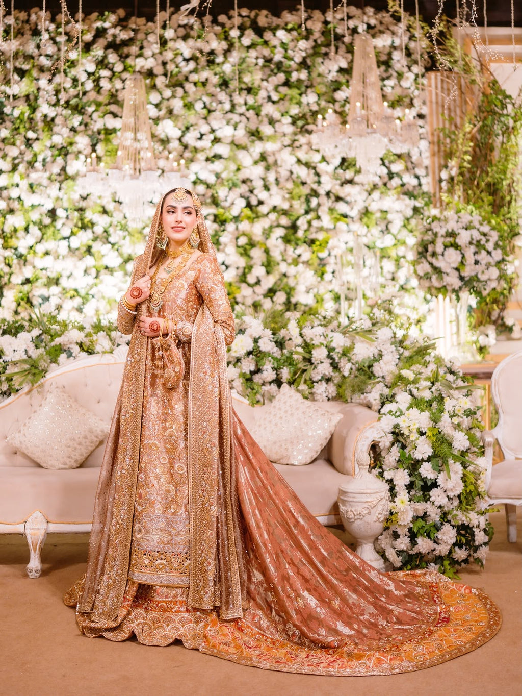 CHAMPAIGN PEACH FARSHI BRIDAL LEHENGA