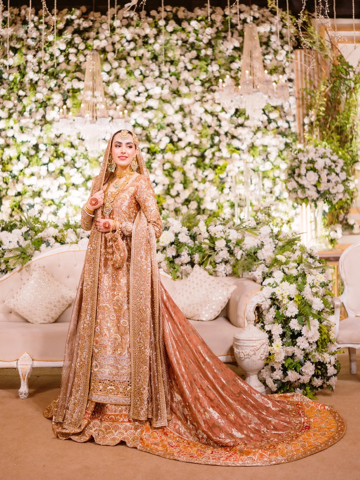 CHAMPAIGN PEACH FARSHI BRIDAL LEHENGA