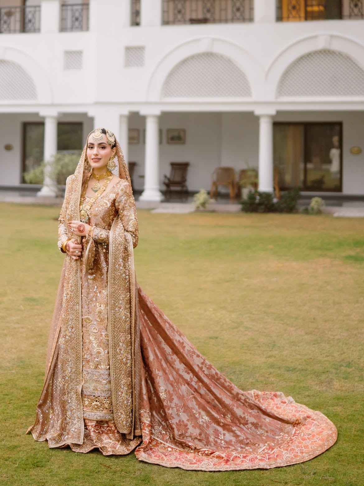 CHAMPAIGN PEACH FARSHI BRIDAL LEHENGA