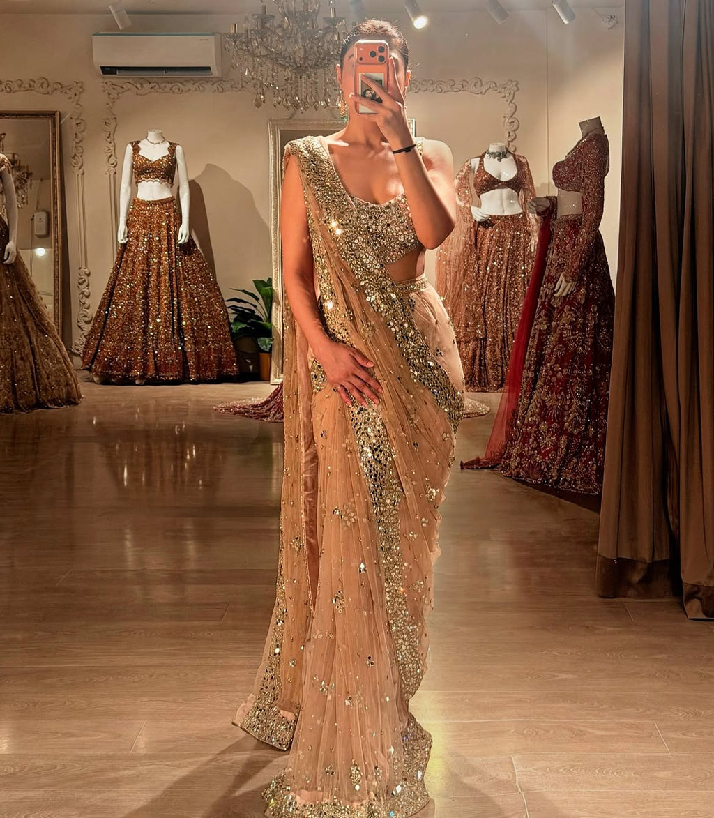 DRAMATIC PEACHY BRIDAL SAREE