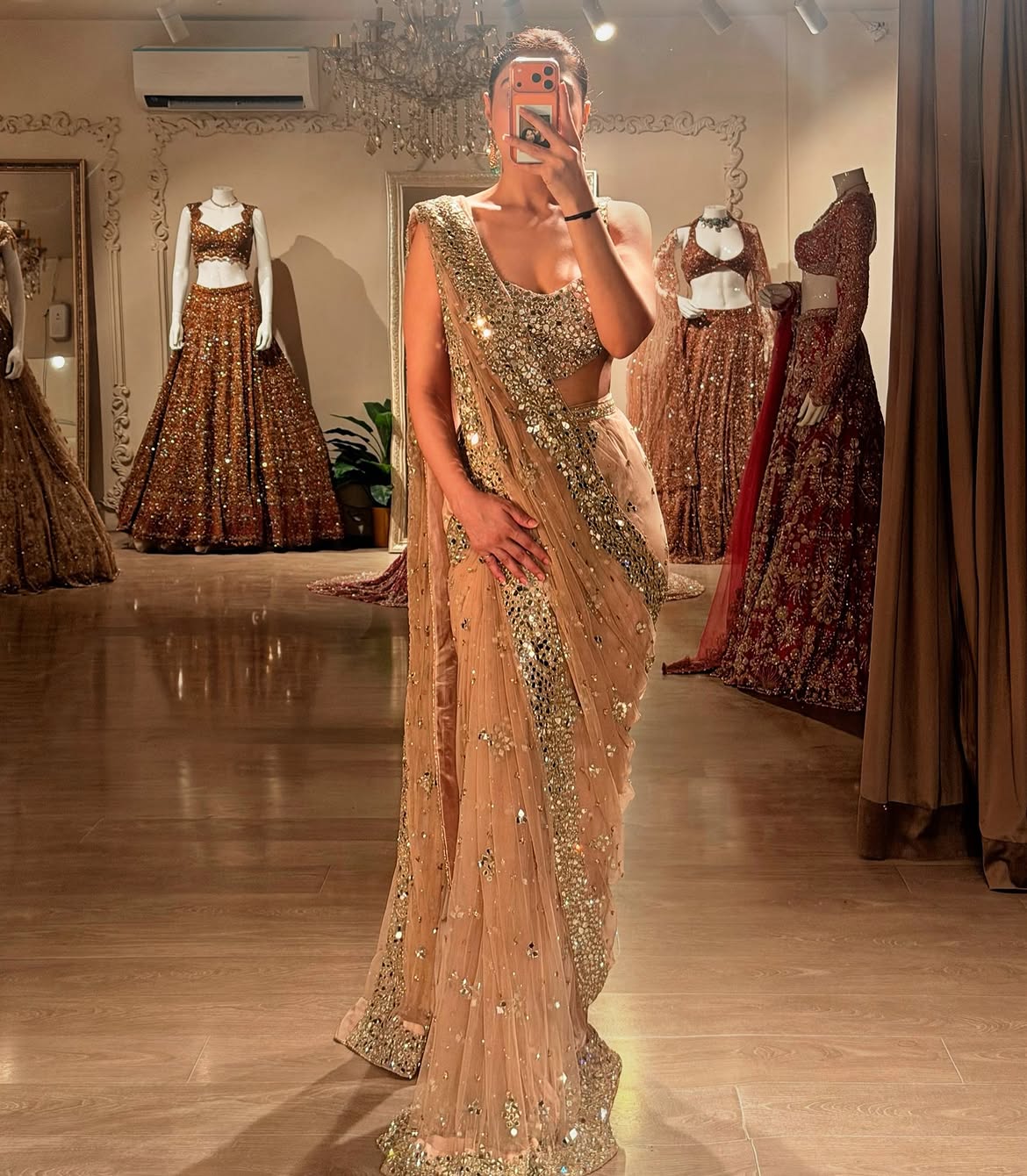 DRAMATIC PEACHY BRIDAL SAREE