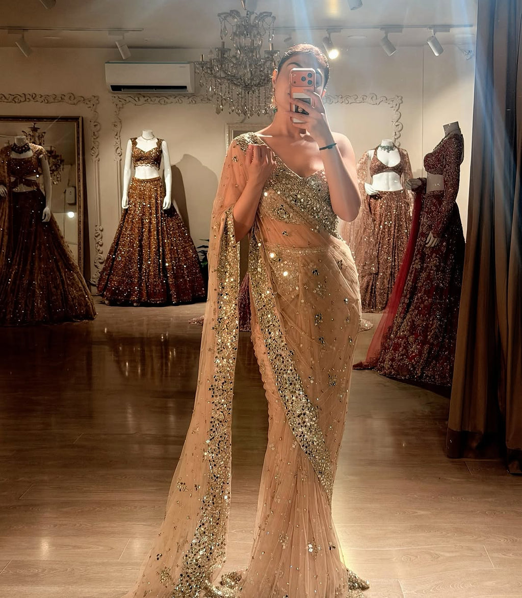 DRAMATIC PEACHY BRIDAL SAREE