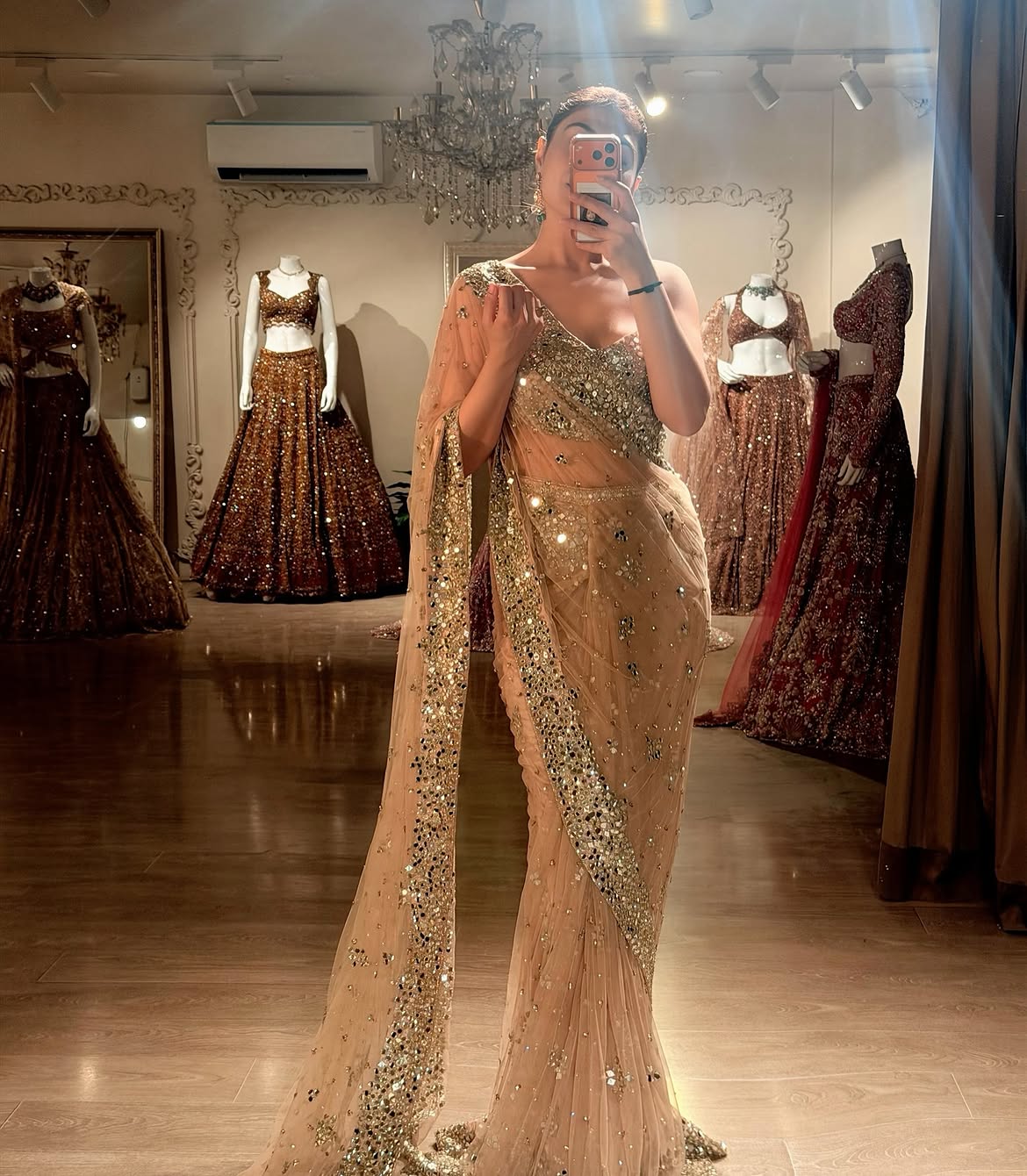 DRAMATIC PEACHY BRIDAL SAREE