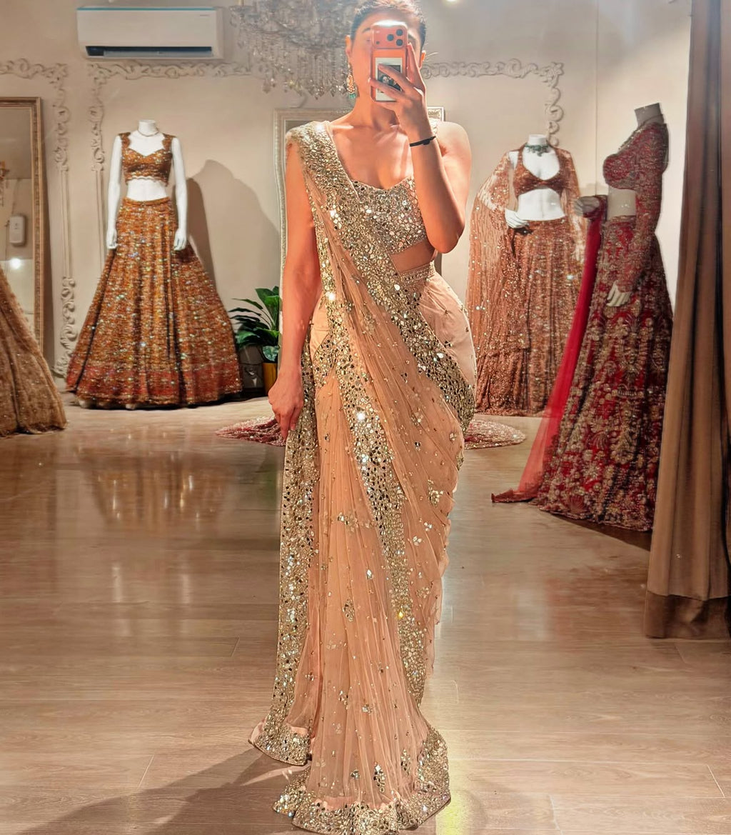 DRAMATIC PEACHY BRIDAL SAREE