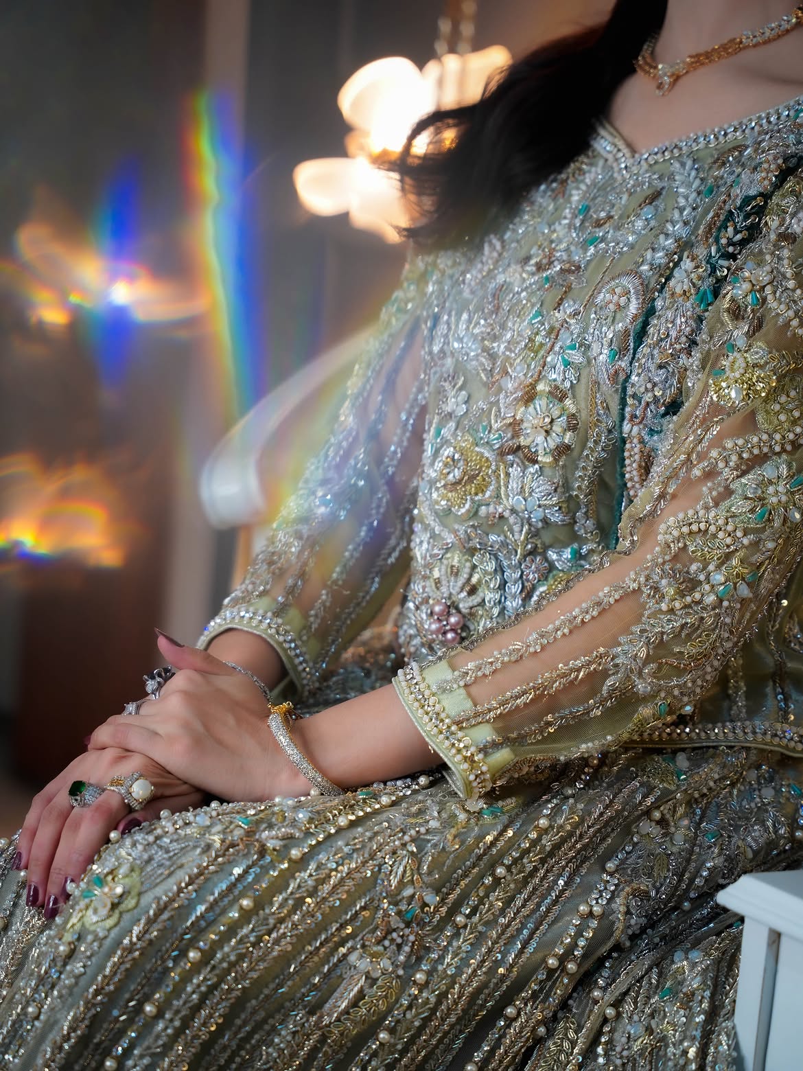 SILVER RED BRIDAL PISHWAS