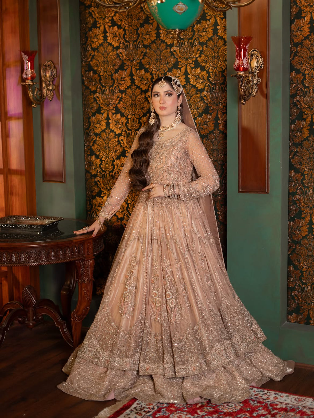 DOUBLE FLARED HEAVY BRIDAL PISHWAS GOWN