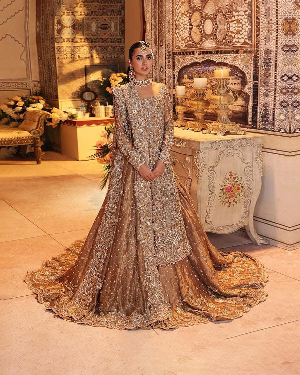 Antique gold-silver bridal flair lehenga