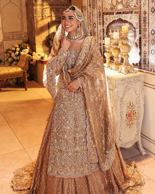 Antique gold-silver bridal flair lehenga